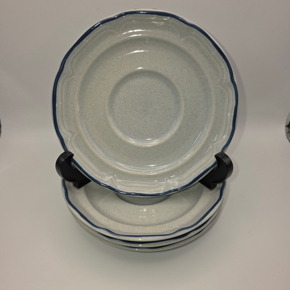 International China American‎ Patchwork Heritage Saucers Set of 4 Grey Blue Rim